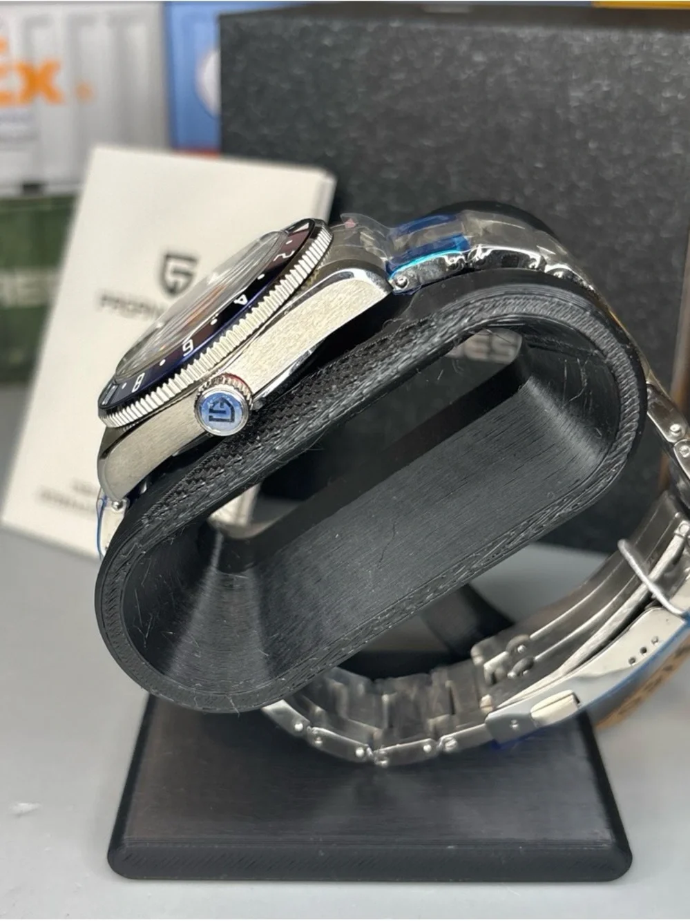 PAGANI DESIGN Black and Blue GMT Automatic Men's Stainless Steel Watch 41mm